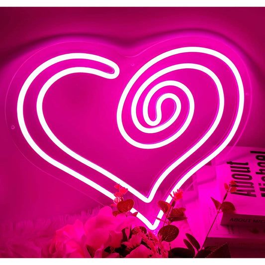 Adorable Bright Pink Unique Heart Swirl LED Night Light Love Room Wall Decor