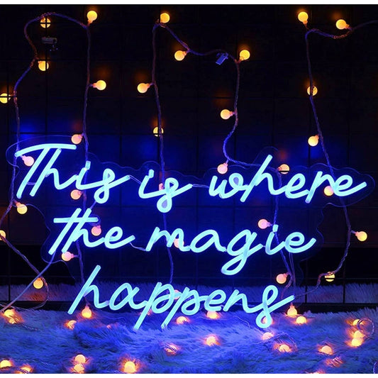 Lovely Blue Large Bright “ This Is Where The Magic Happens” LED Light Sign Decor