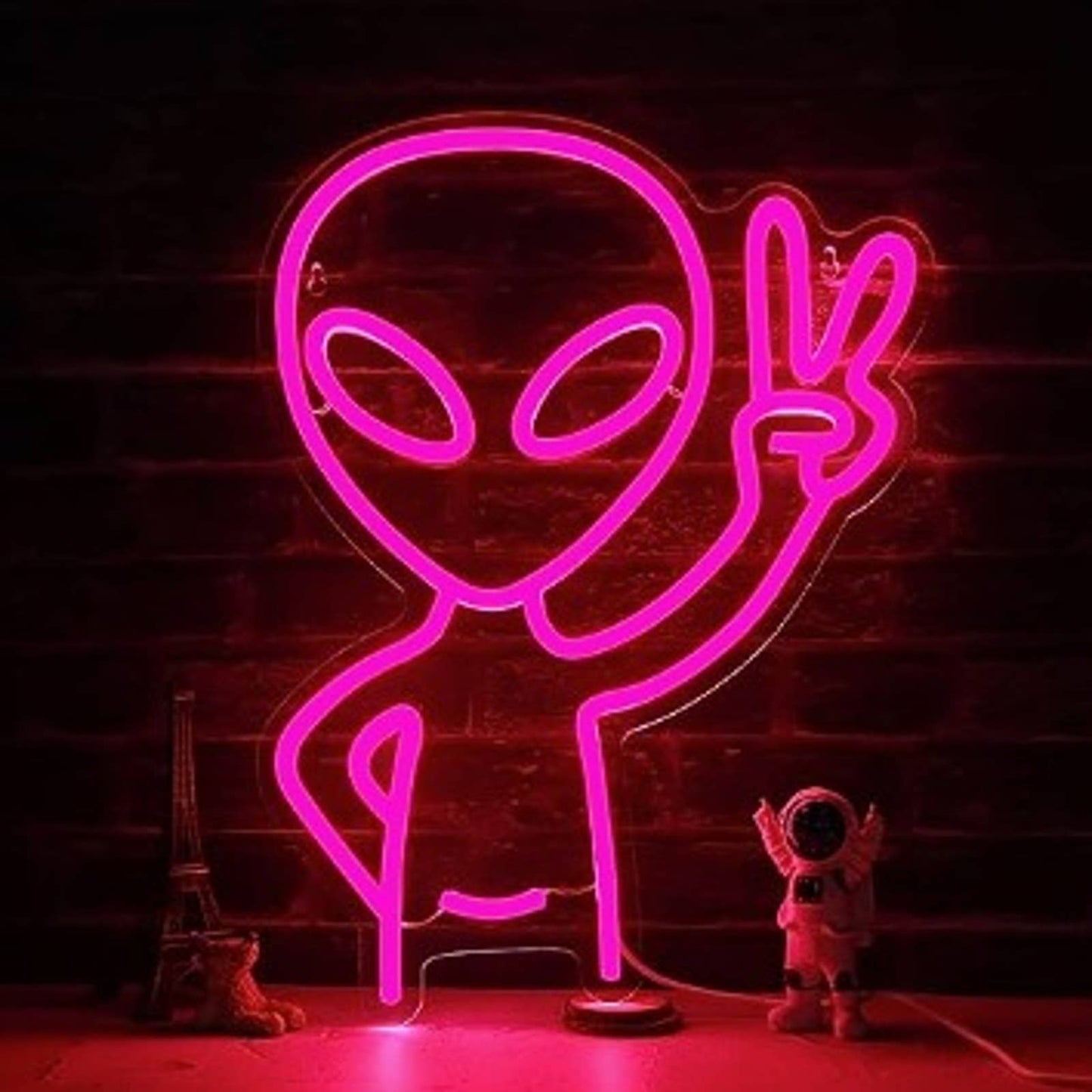 Fun Bright Pink Peaceful Alien Kid LED Night Light Room Wall Decoration