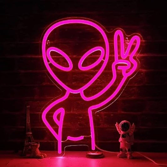 Fun Bright Pink Peaceful Alien Kid LED Night Light Room Wall Decoration