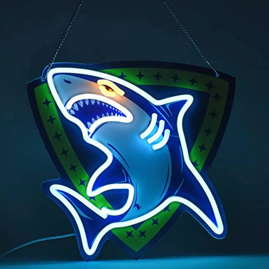 Fun Vivid Bright Blue Shark Hanging LED Night Light Room Wall Decoration