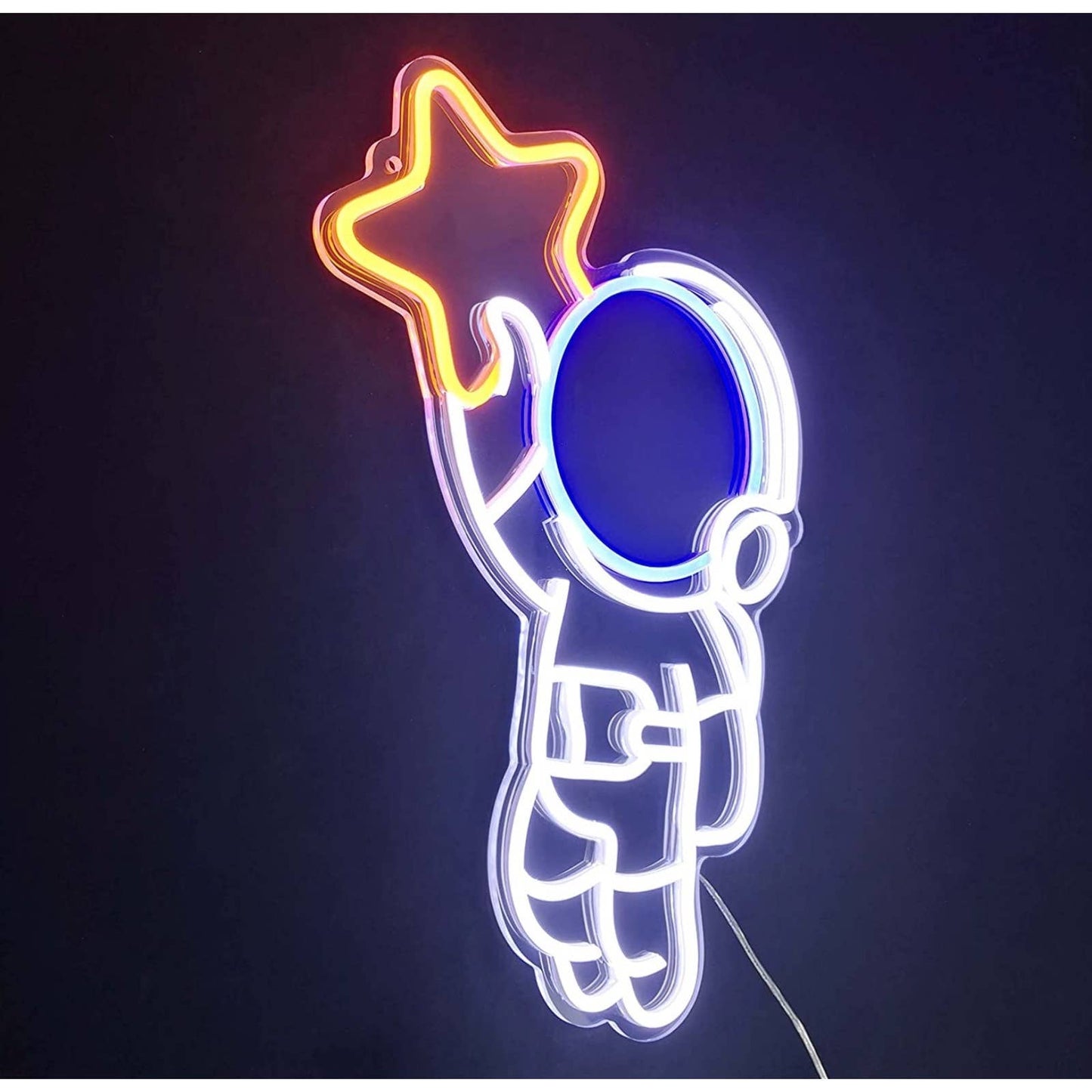 Fun Bright Cute Baby Astronaut Catching Shooting Star LED Night Light Wall Decor