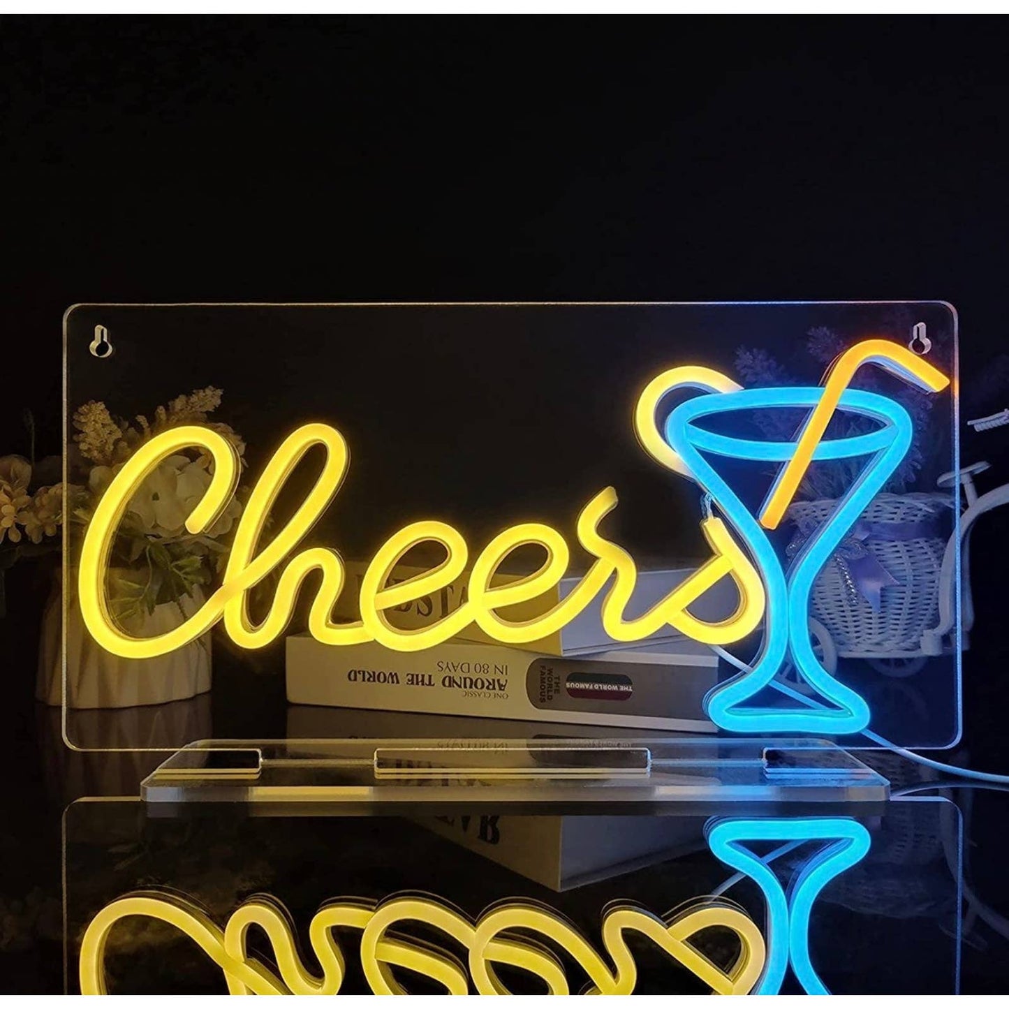 Bright Light Blue & Yellow Cheers Cocktail LED Bar Light Decoration