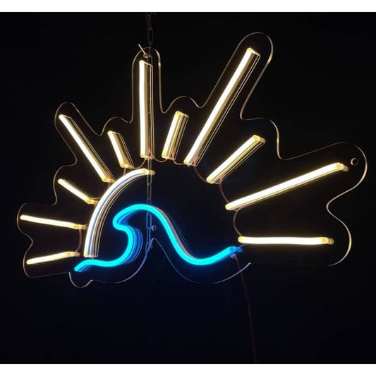 Cool Quality Bright Blue Yellow Ocean Wave Sunset LED Night Light Room Wall Deco
