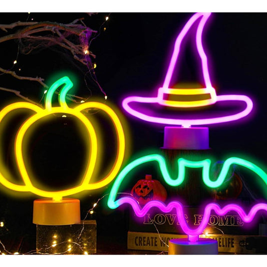 Vivid Bright Spooky Witch Hat, Pumpkin & Bat LED Light Halloween Bundle