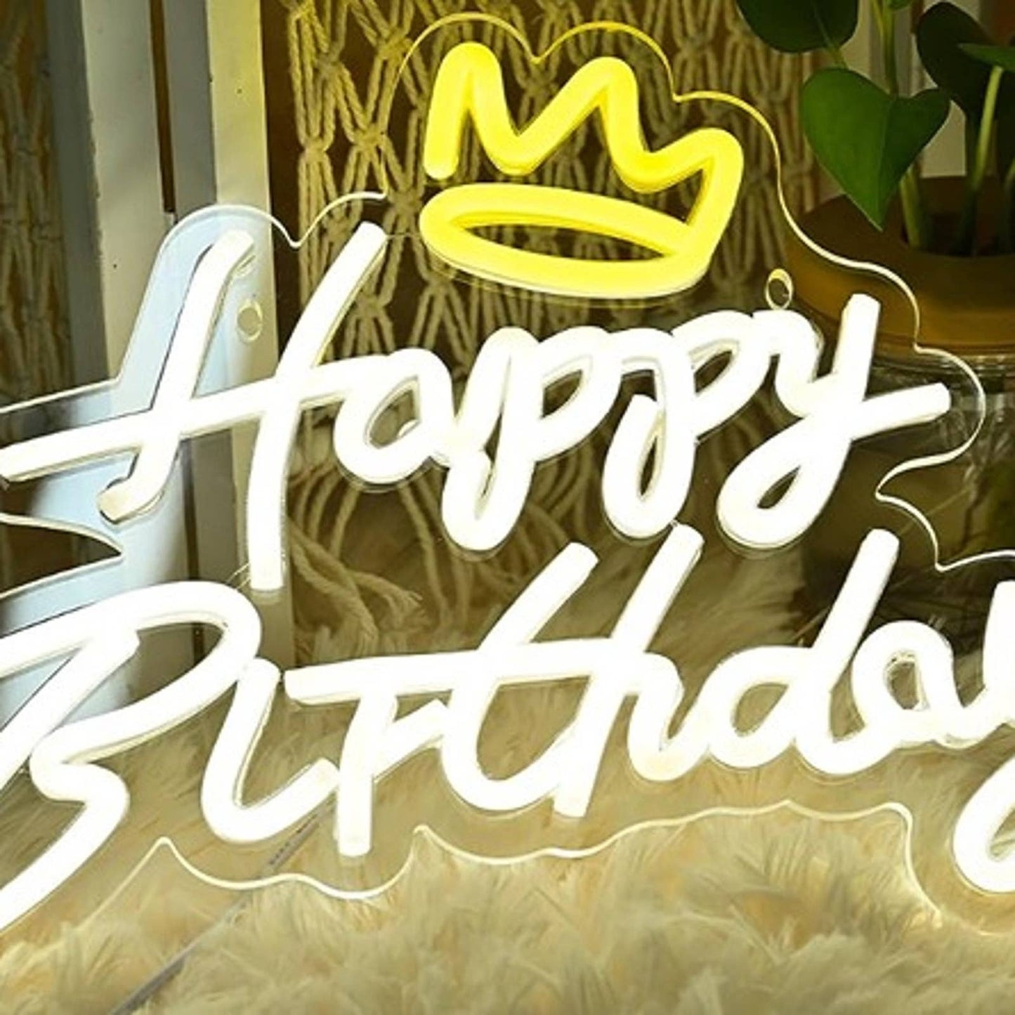 Vivid Bright Golden Happy Birthday Crown LED Night Light Room Wall Party Decor