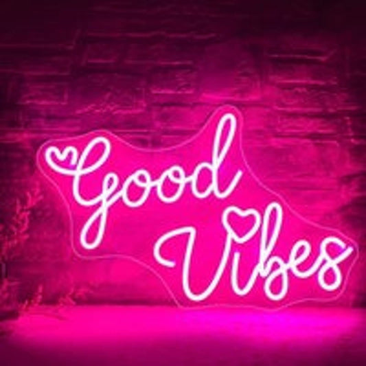 Adorable Bright Pink Good Vibes LED Night Light Room Wall Decoration