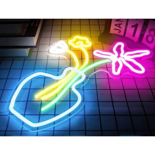 Lovely Vivid Bright Colorful Flower Vase LED Night Light Room Wall Decoration