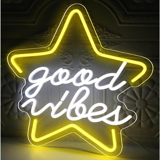 Lovely Bright Yellow Star Good Vibes LED Night Light Room Wall Decoration