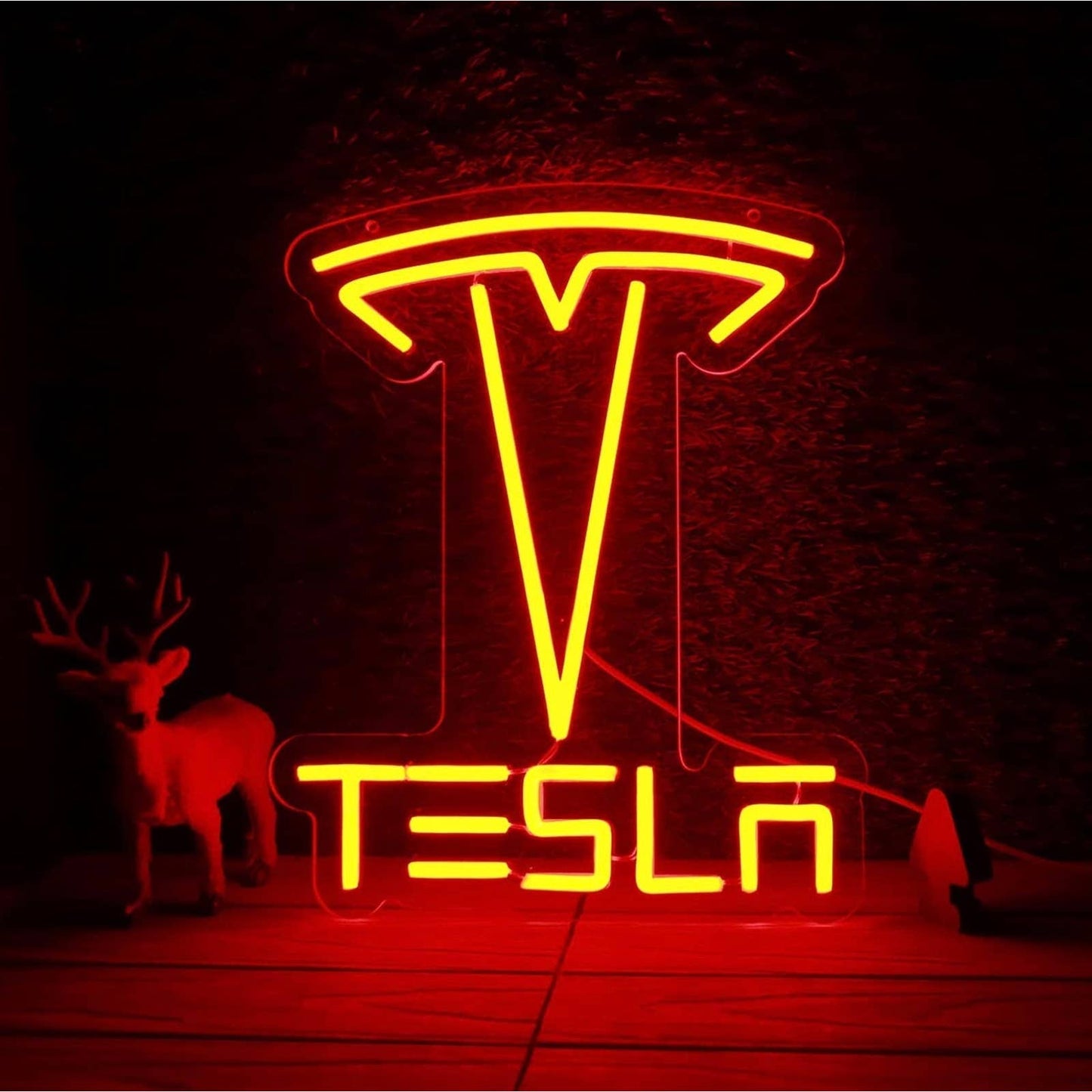 Bright Red Tesla Logo Electric Car SUV LED Night Light Room Wall Garage Decor
