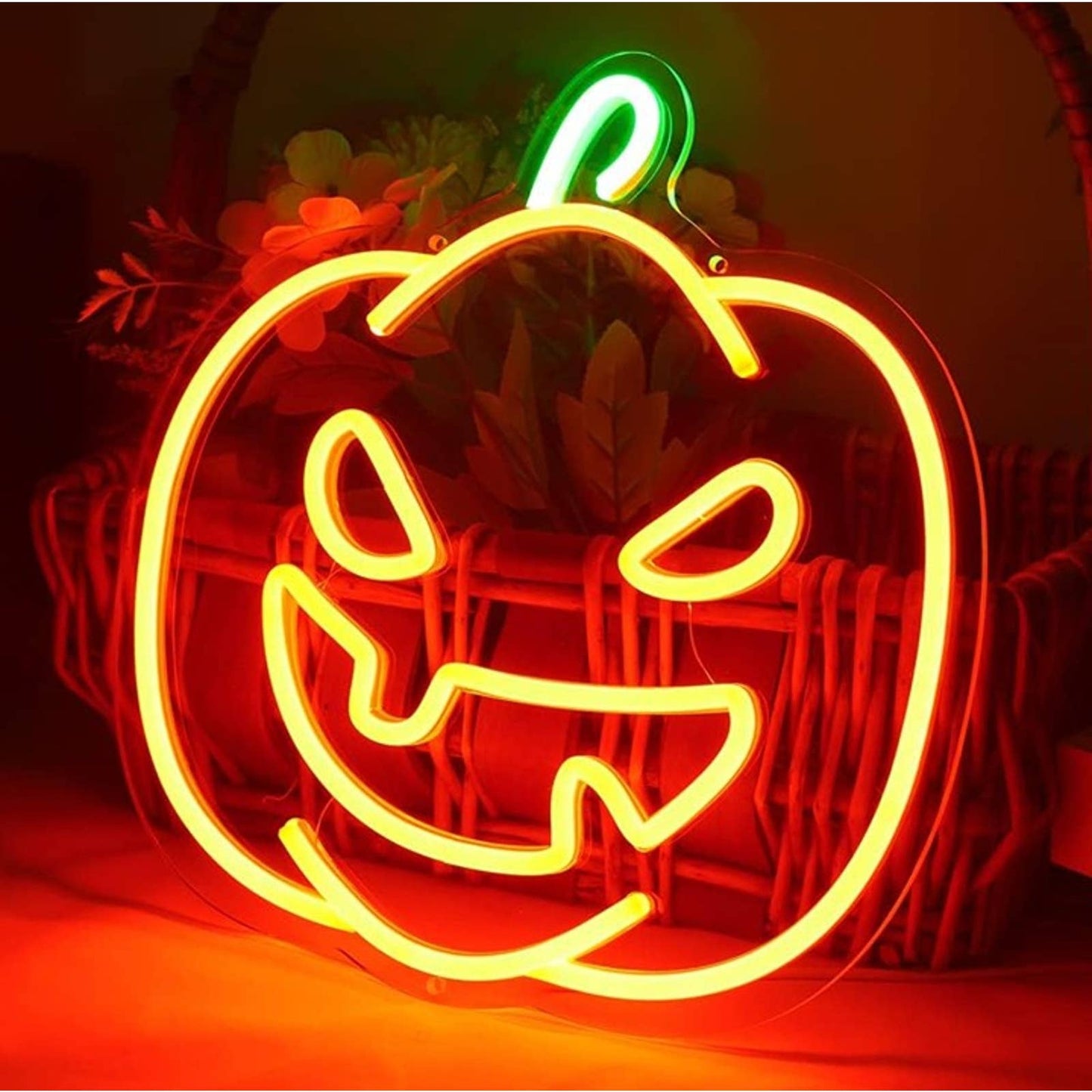 Bright Orange Devious Pumpkin LED Night Light Halloween Decor