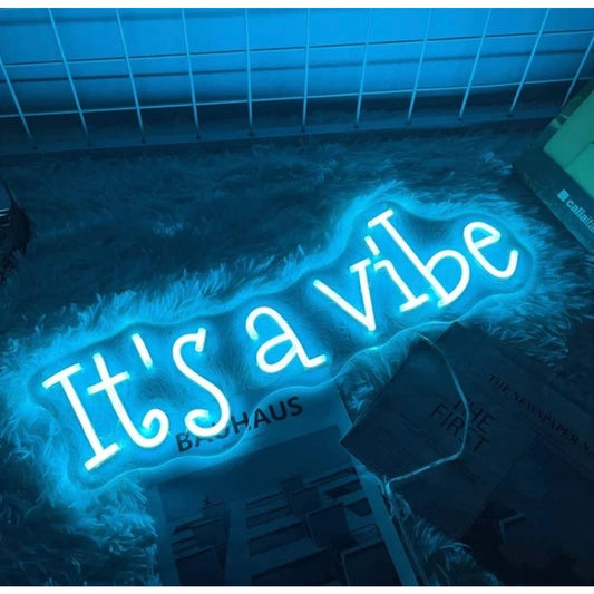 Lovely Bright Cool Blue “It’s A Vibe” LED Night Light Sign Room Wall Decor