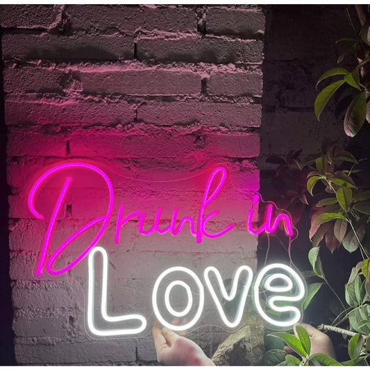Vivid Bright Pink & White Drunk in Love LED Night Light Room Wall Decoration