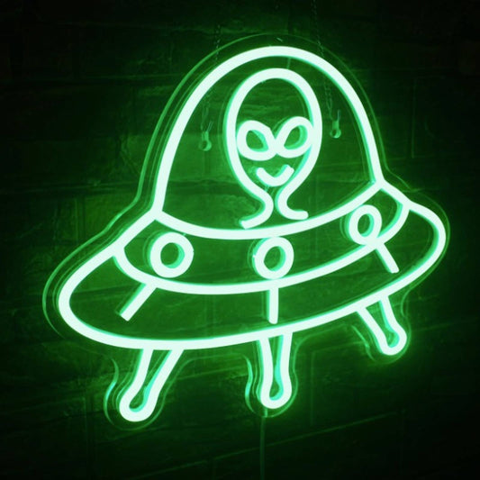Fun Bright Green Alien in Space Ship UFO Flying Saucer LED Night Light