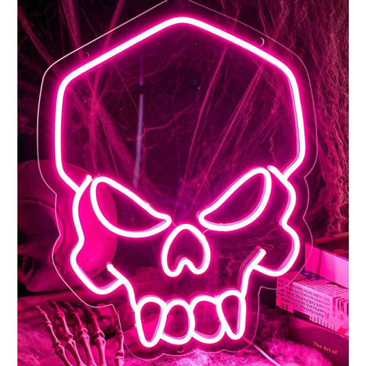 Vivid Bright Pink Spooky Evil Monster Skull LED Night Light Halloween Decor