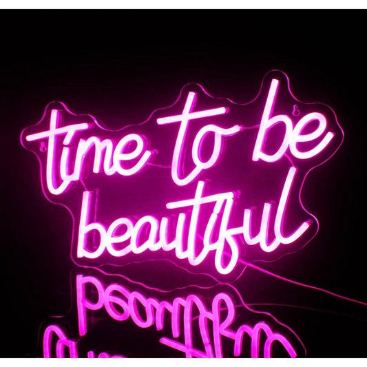 Lovely Bright Pink “Time to be Beautiful” LED Night Light Room Wall Decoration