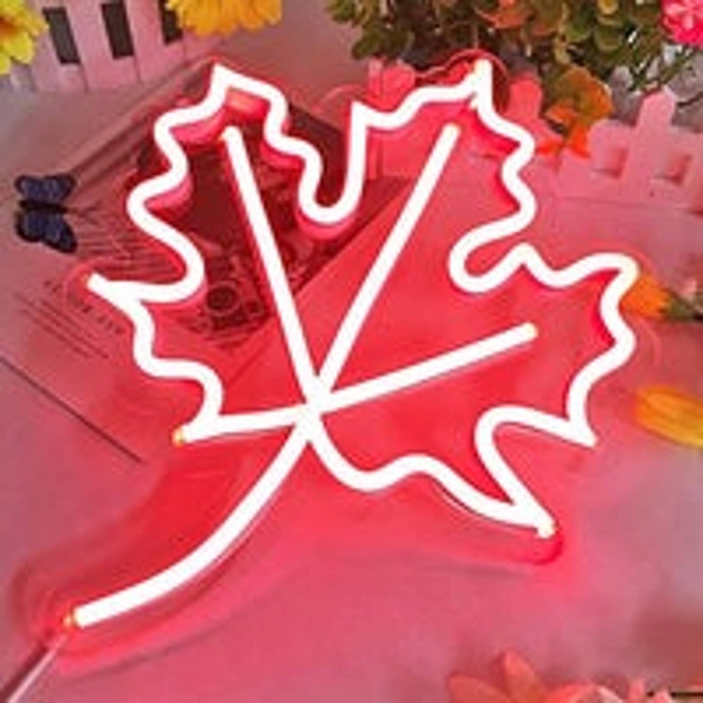 Vivid Bright Red Maple Leaf LED Night Light Canada Room Wall Decoration