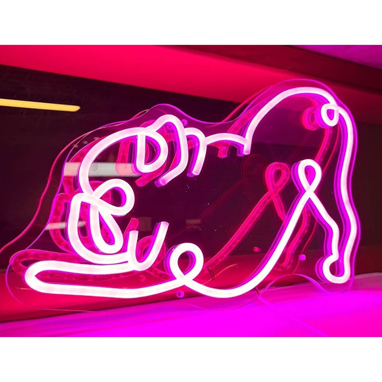 Cute Vivid Bright Pink French Bulldog Frenchie Stretching LED Light Wall Decor