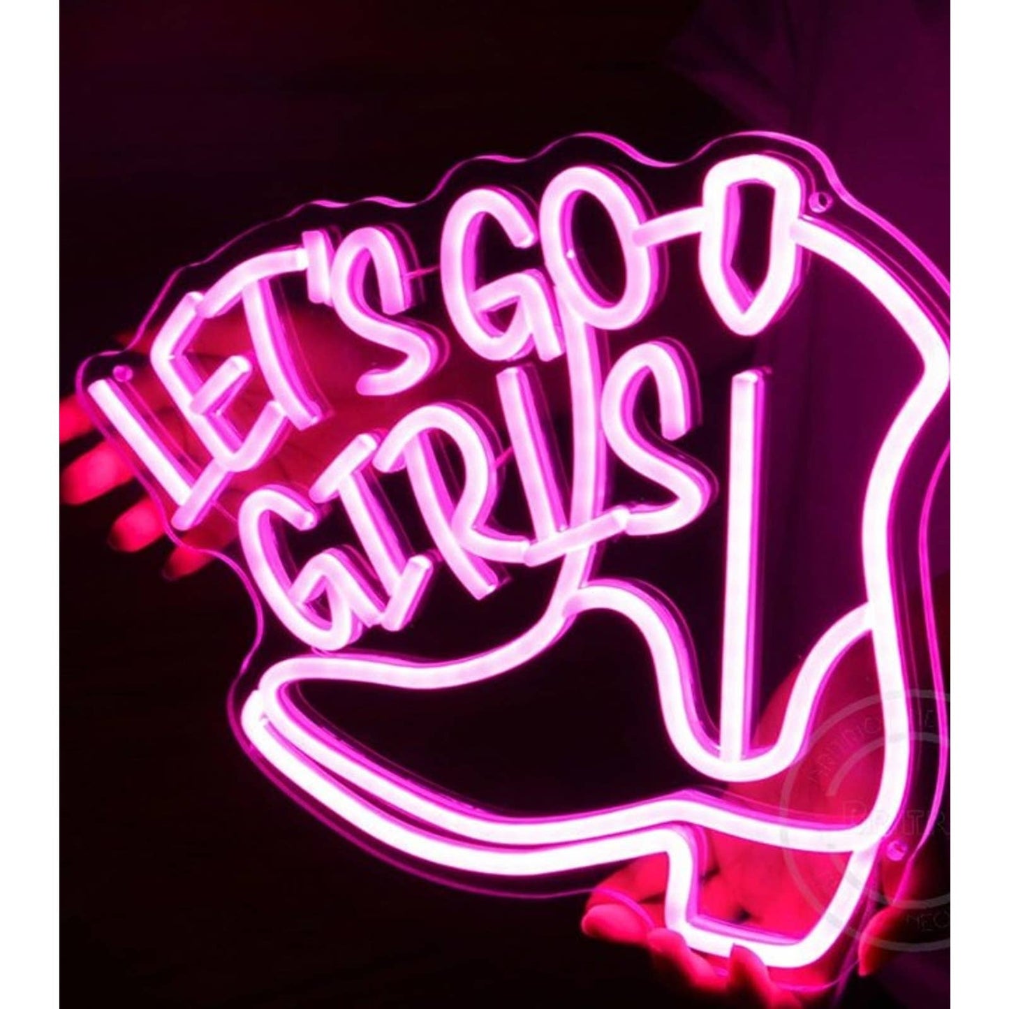 Fun Vivid Bright Pink “Let’s Go Girls” Cowgirl Boot LED Night Light Wall Decor