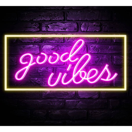 Bright Yellow Border Pink Good Vibes LED Night Light Sign Room Wall Decoration