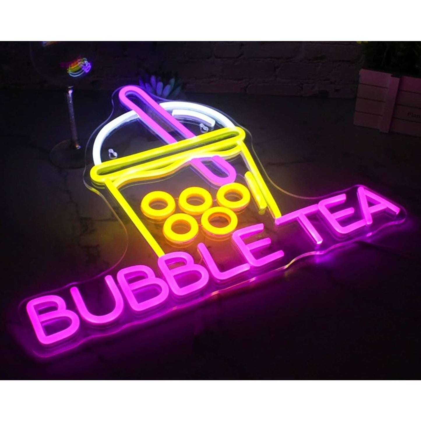 Vivid Bright Pink/Yellow Bubble Tea LED Night Light Room Wall Decoration