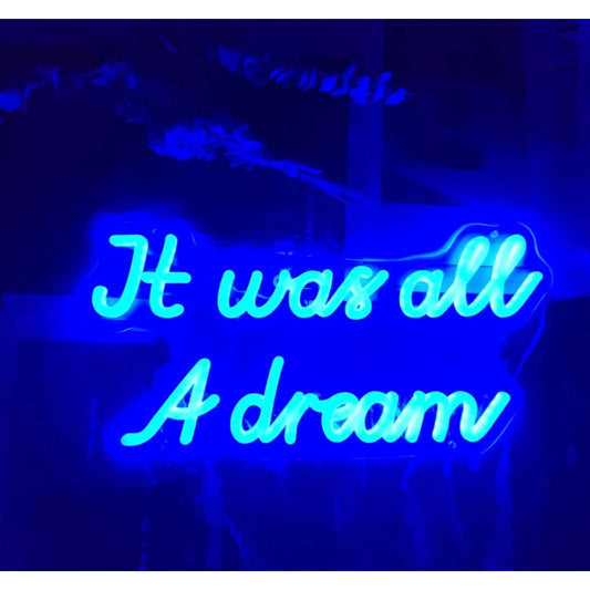 Vivid Bright Blue “It Wall A Dream” LED Night Light Room Wall Decoration