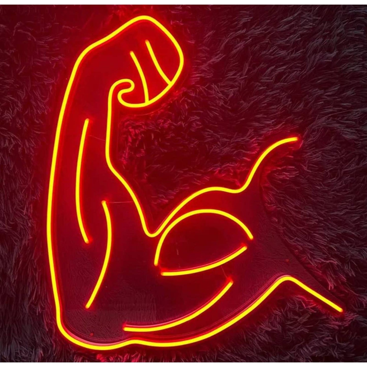 Bright Orange Flexing Bicep Arm Workout LED Night Light Gym Wall Strong Fitness