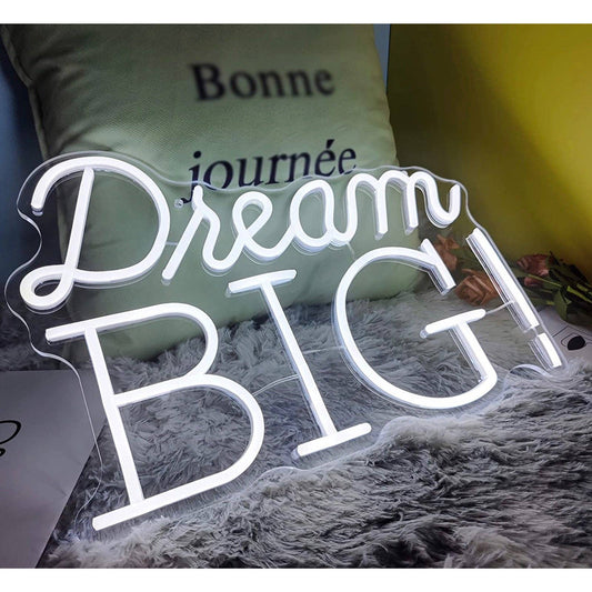 Positive & Uplifting Bright White “Dream Big!” LED Light Room Wall Motivation De