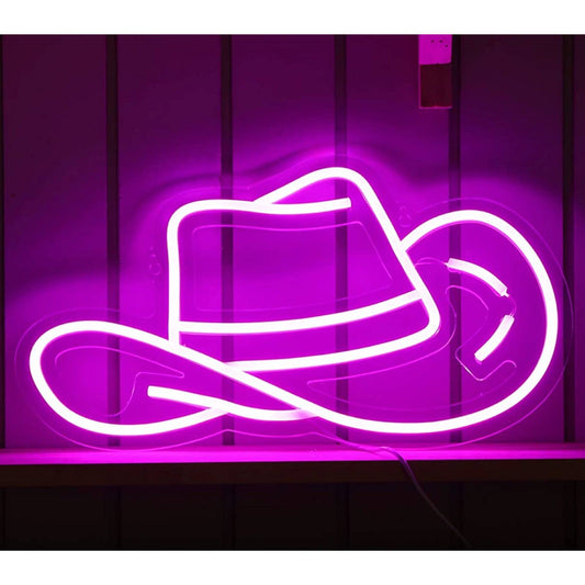 Lovely Bright Hot Pink Cowgirl Cowboy Hat LED Night Light Room Wall Decoration
