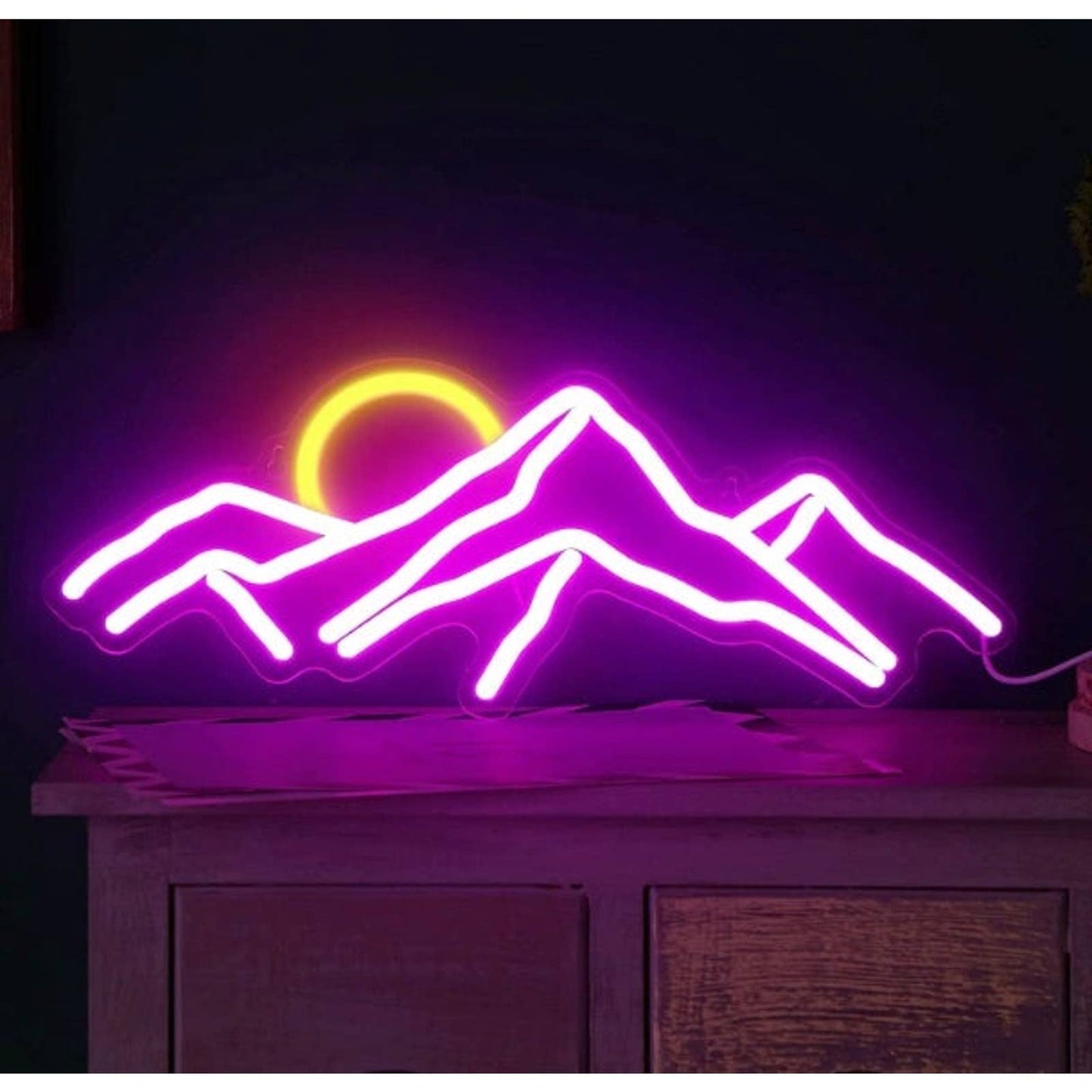 Lovely Bright Pink Mountains Sunset LED Night Love Neon Light Room Wall Decor