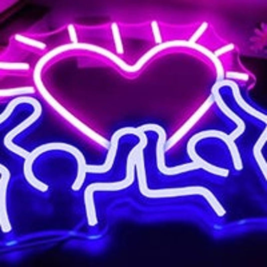 Lovely Bright 2 People Holding a Giant Shining Heart LED Night Light Room Wall D