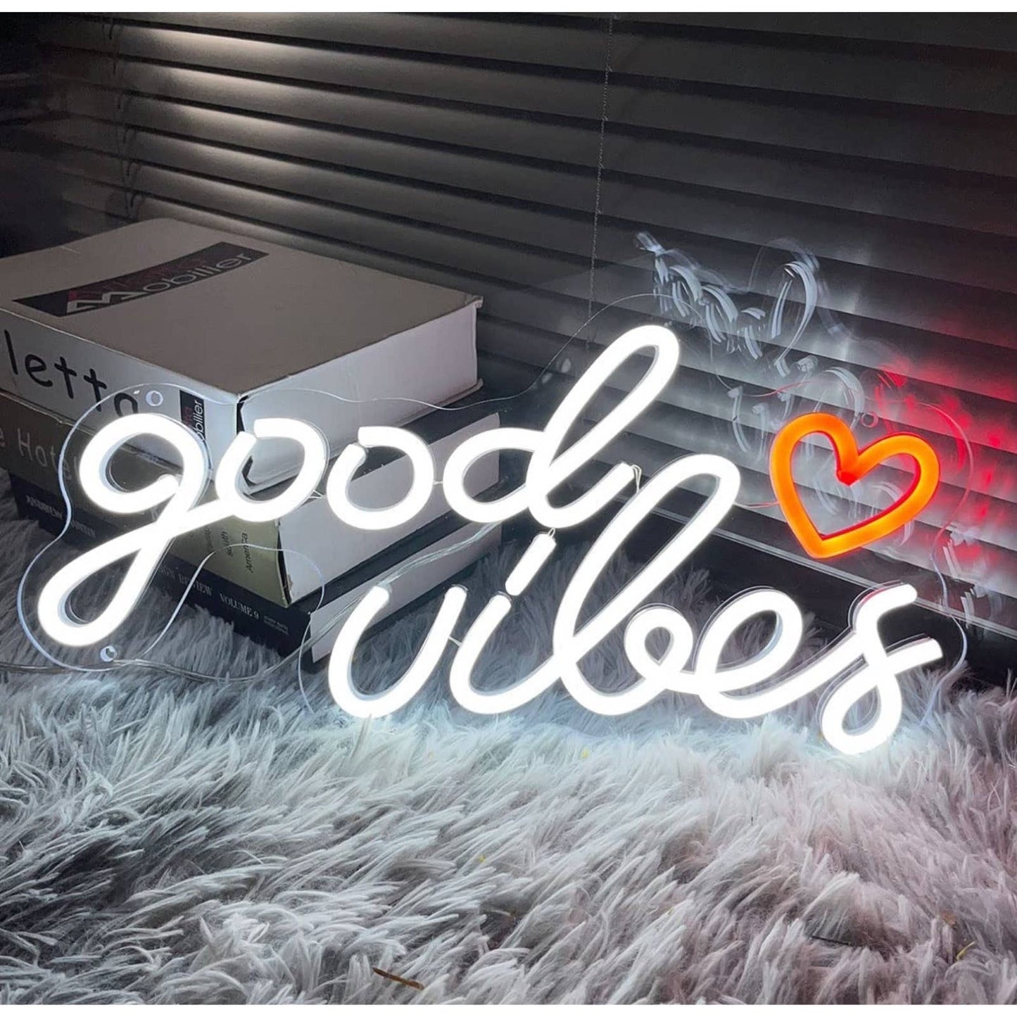 Lovely White Good Vibes Heart LED Night Light Room Wall Decoration