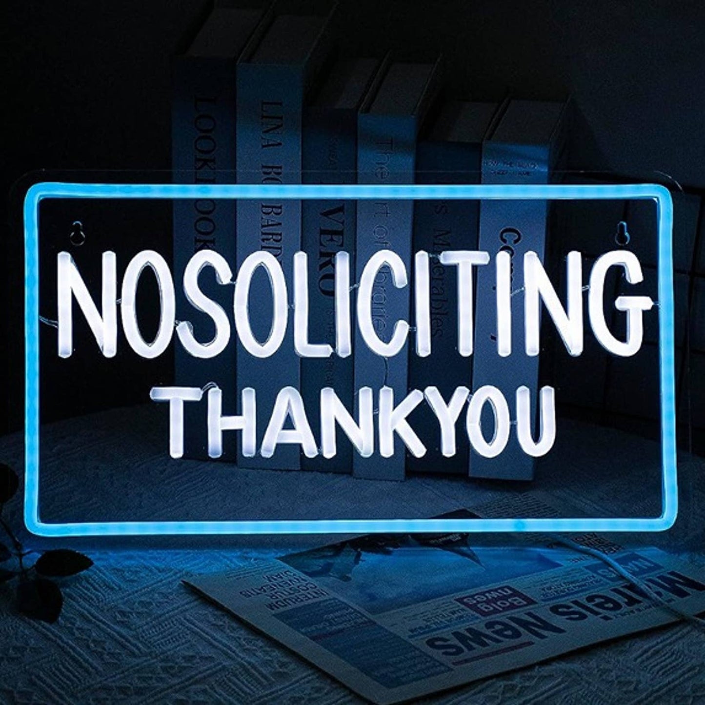 Vivid Bright Blue No Soliciting Sign LED Night Light Store Shop