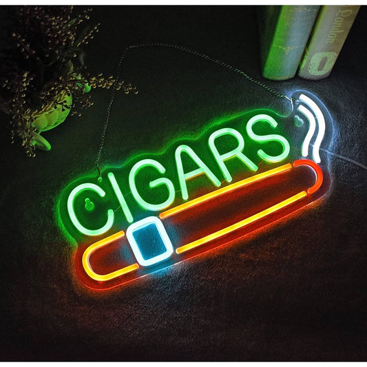 Bright Green Cigars LED Store Light Hanging Sign Room Wall Decoration