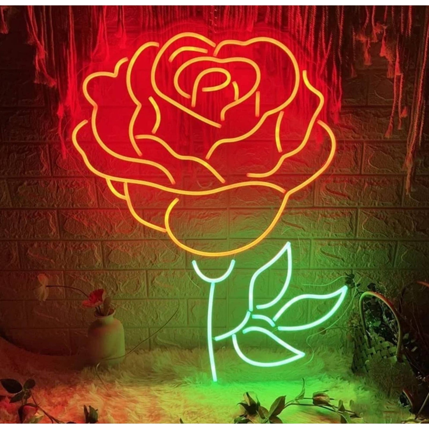 Romantic Vivid Bright Red Rose LED Night Light Love Room Wall Decoration