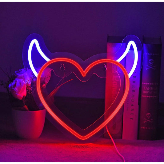 Lovely Bright Red Devil Horn Heart LED Night Light Room Wall Decoration