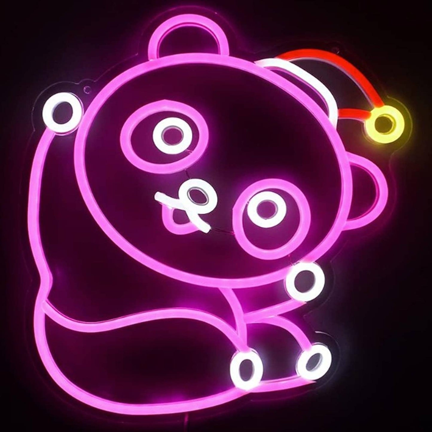 Cute Vivid Bright Pink Red Hat Panda Bear LED Night Lights Room Wall Decor