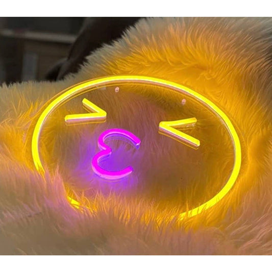 Fun Bright Yellow Pink Kiss Smiley Face LED Night Light Room Wall Decor