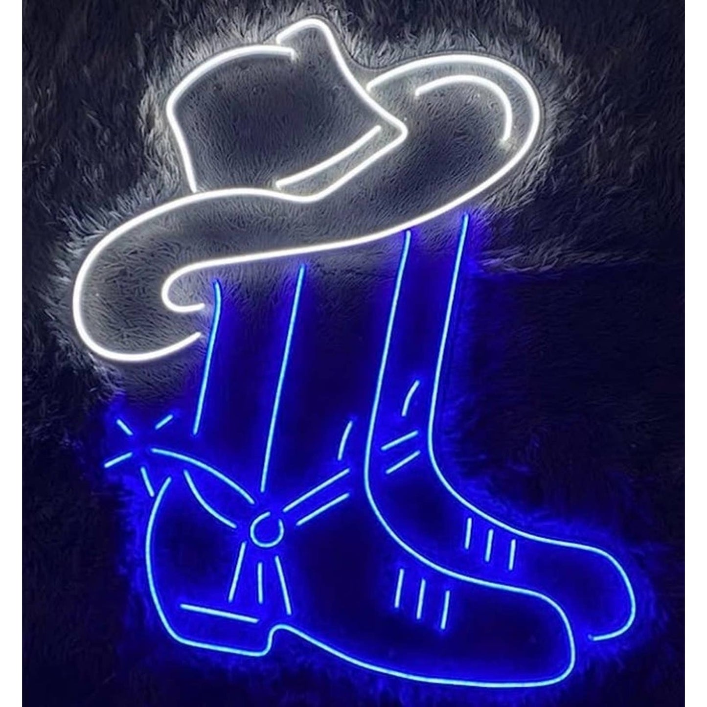 Vivid Bright Blue Cowboy Boot and Hat LED Night Light Room Wall Decoration