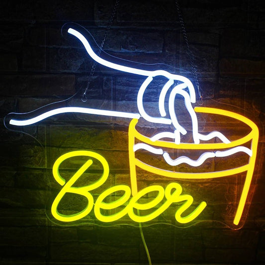 Fun Bright Yellow Pouring Beer in Cup LED Night Light Bar Party Decoration