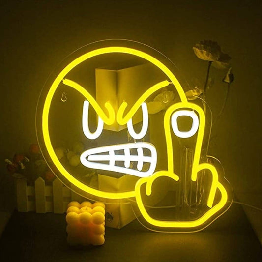 Fun Bright Yellow Bad Smiley Face LED Night Light Room Wall Decoration