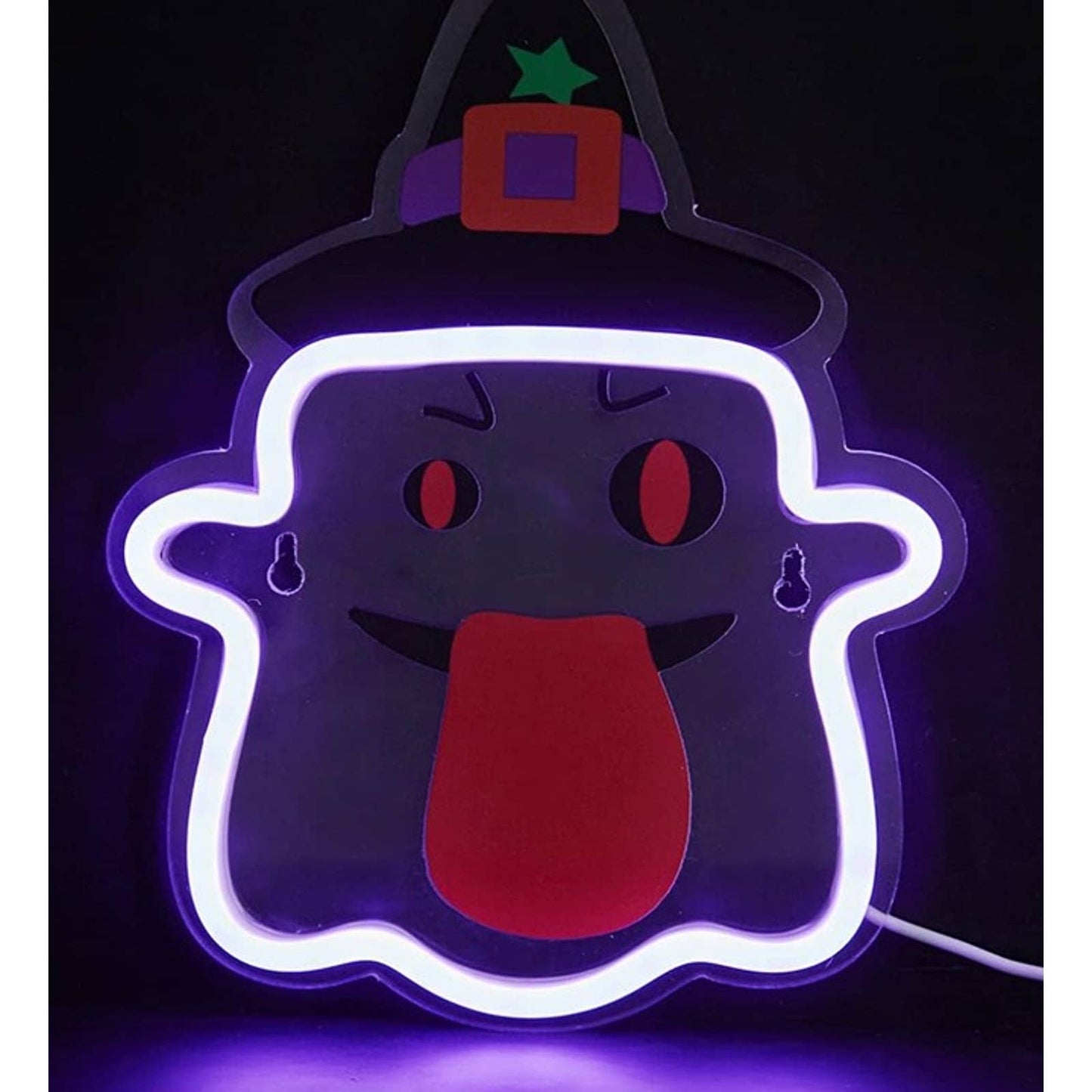 Spooky Vivid Bright Purple Crazy Ghost  LED Night Light Halloween Decor