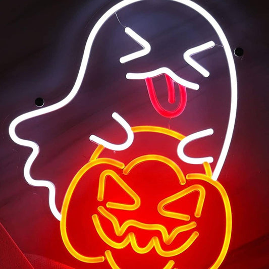 Silly Bright Ghost with a Pumpkin Candy Basket LED Light Halloween Decor