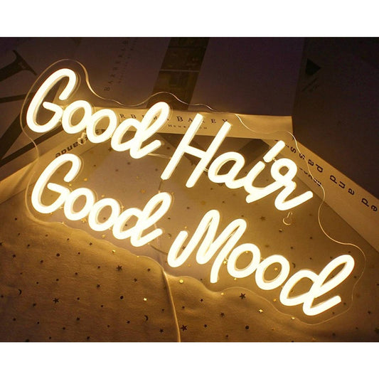 Fun Vivid Warm Bright “Good Hair Good Mood” LED Light Salon Spa Decor