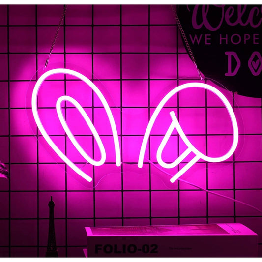 Lovely Bright Pink Bunny Ears LED Night Light Room Wall Decoration