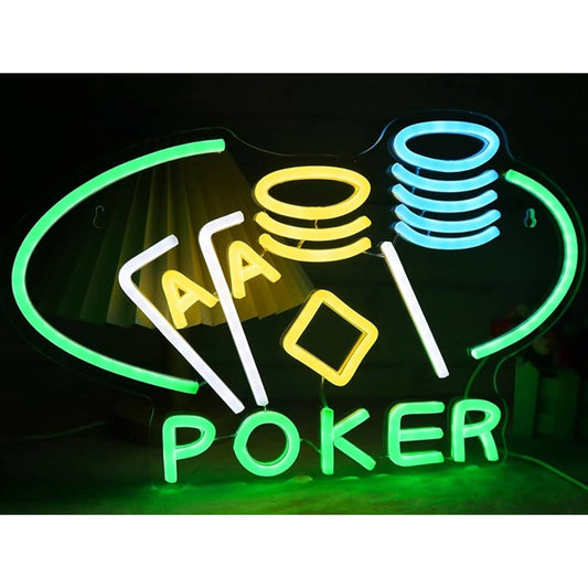 Fun Bright Green Poker Cards & Chips LED Night Light Game Room Wall Decor