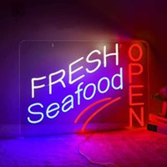 Large Vivid Bright Fresh Seafood Open LED Night Light Restaurant Wall Decoration