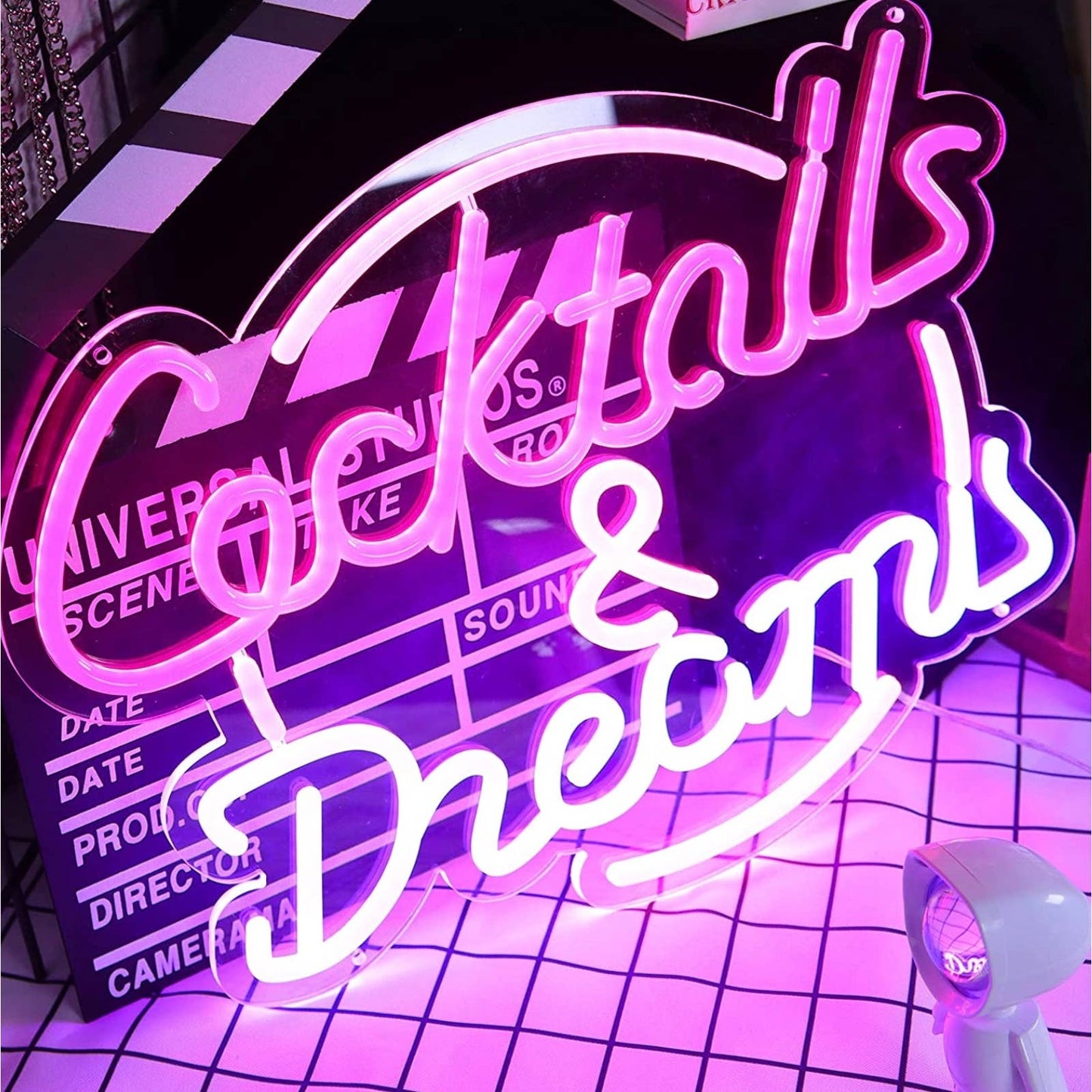 Cute Bright Pink / Purple Cocktails & Dream LED Bar Light Sign Decor