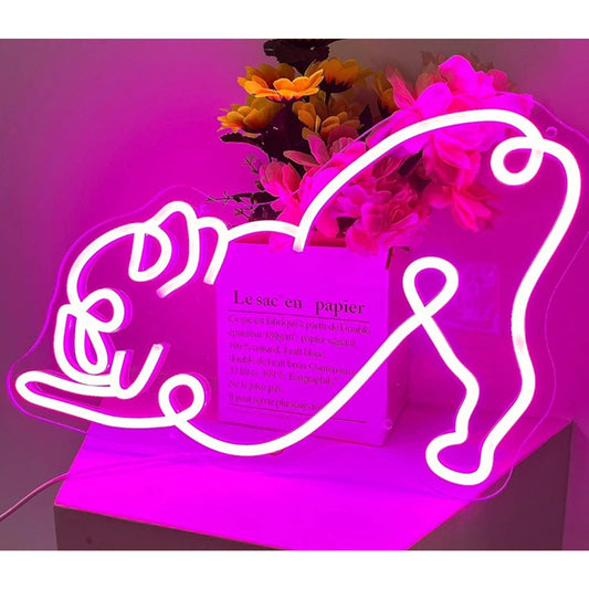 Cute Vivid Bright Pink French Bulldog Frenchie Stretching LED Light Wall Decor