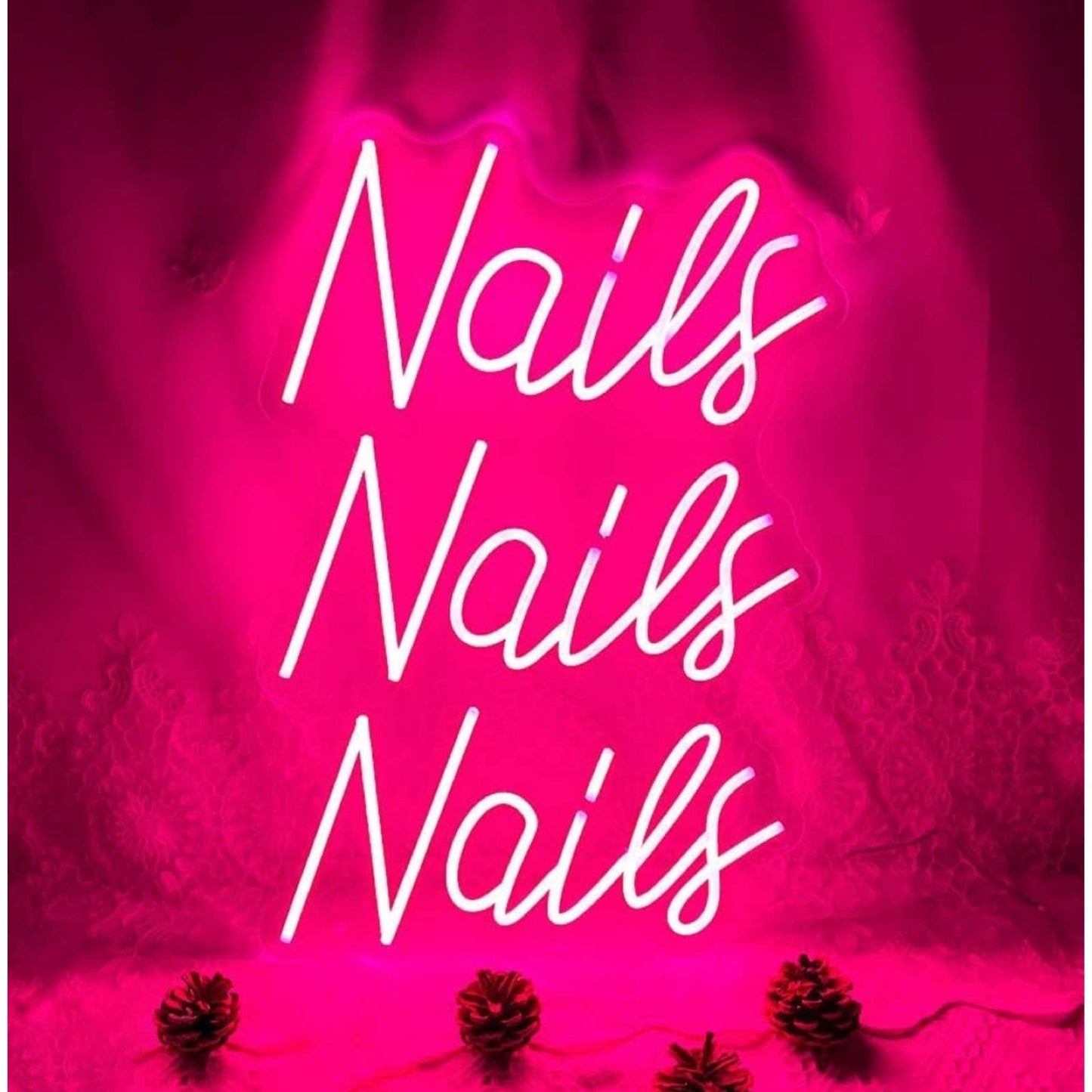 Lovely Large Bright Pink “Nails Nails Nails” LED Light Sign Room Wall Salon Deco